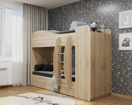 Кровать двухъярусная с ящиками 203х109х170 Дс, (Дс), серый